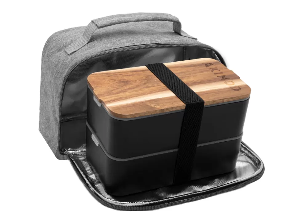 Bento + Insulated Lunch Bag - Black/Mottled Grey^Akinod Best