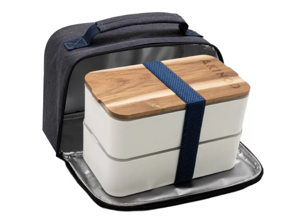 Bento + Insulated Lunch Bag - White/Blue Jeans^Akinod Online