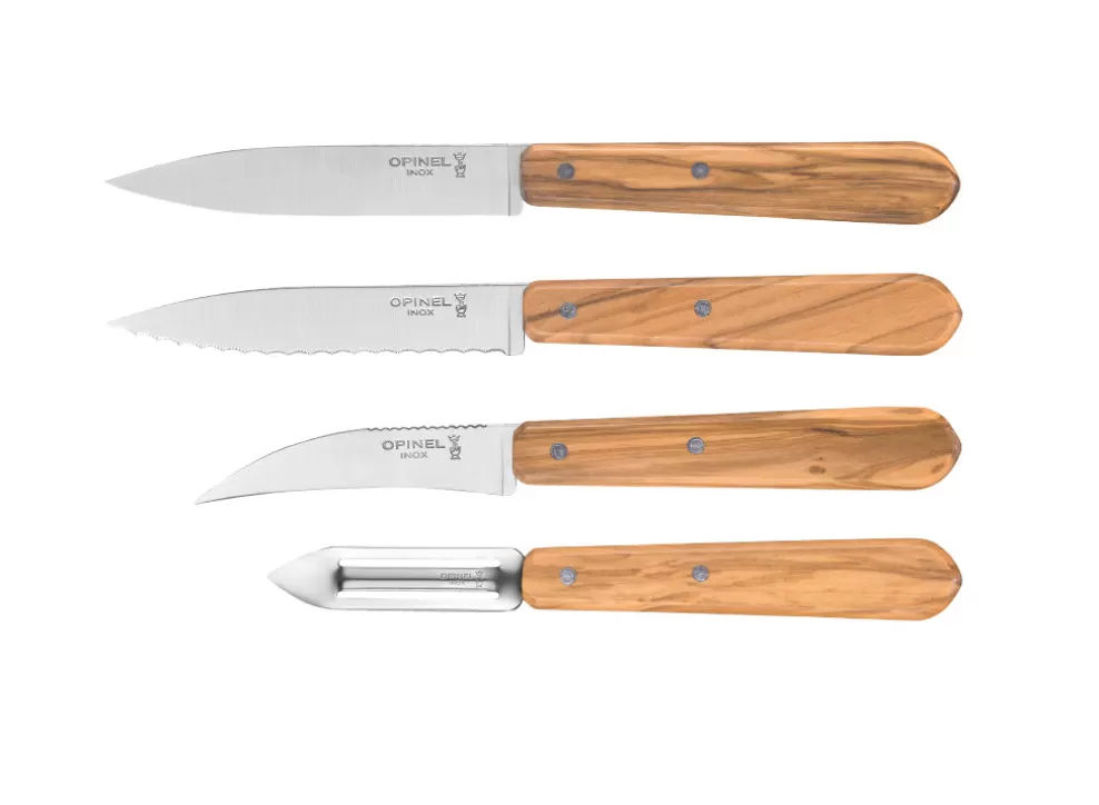 Olive Wood 4Pc Kitchen Knife Set^Opinel New